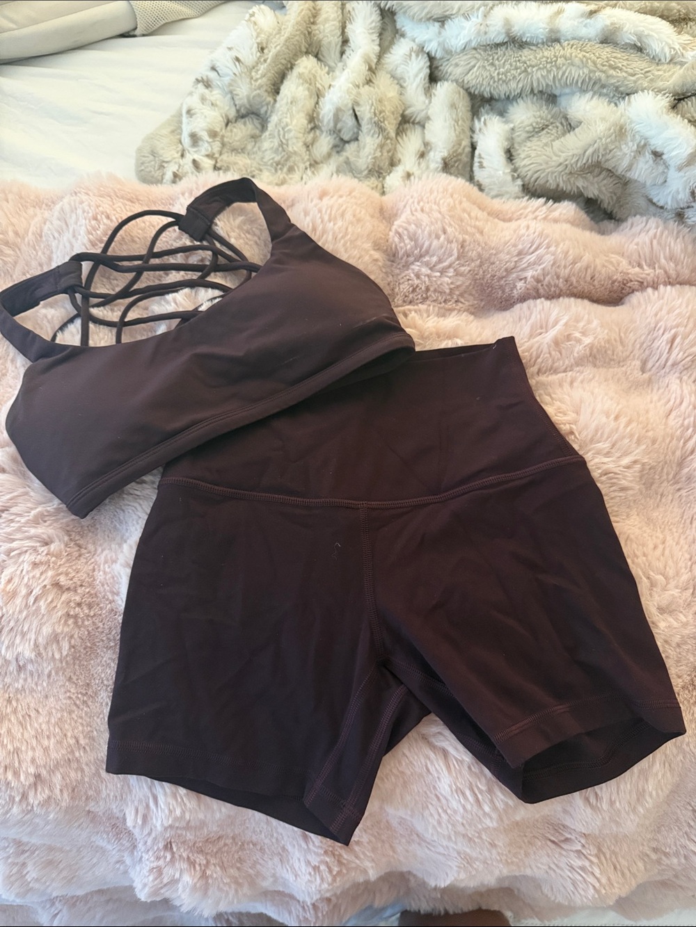Plum lululemon athletica Black Strappy Sports Bra and High-Waist Shorts Set